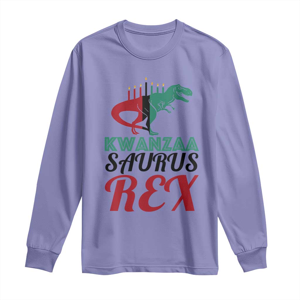 Kwanzaa Saurus Rex Kinara Candles Dinosaur T-rex African Heritage Long Sleeve Shirt