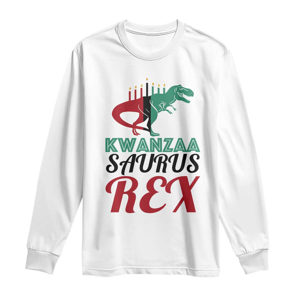 Kwanzaa Saurus Rex Kinara Candles Dinosaur T-rex African Heritage Long Sleeve Shirt
