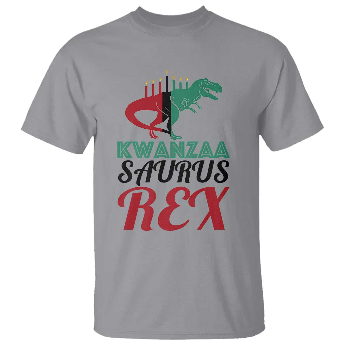 Kwanzaa Saurus Rex Kinara Candles Dinosaur T-rex African Heritage T Shirt - Wonder Print Shop