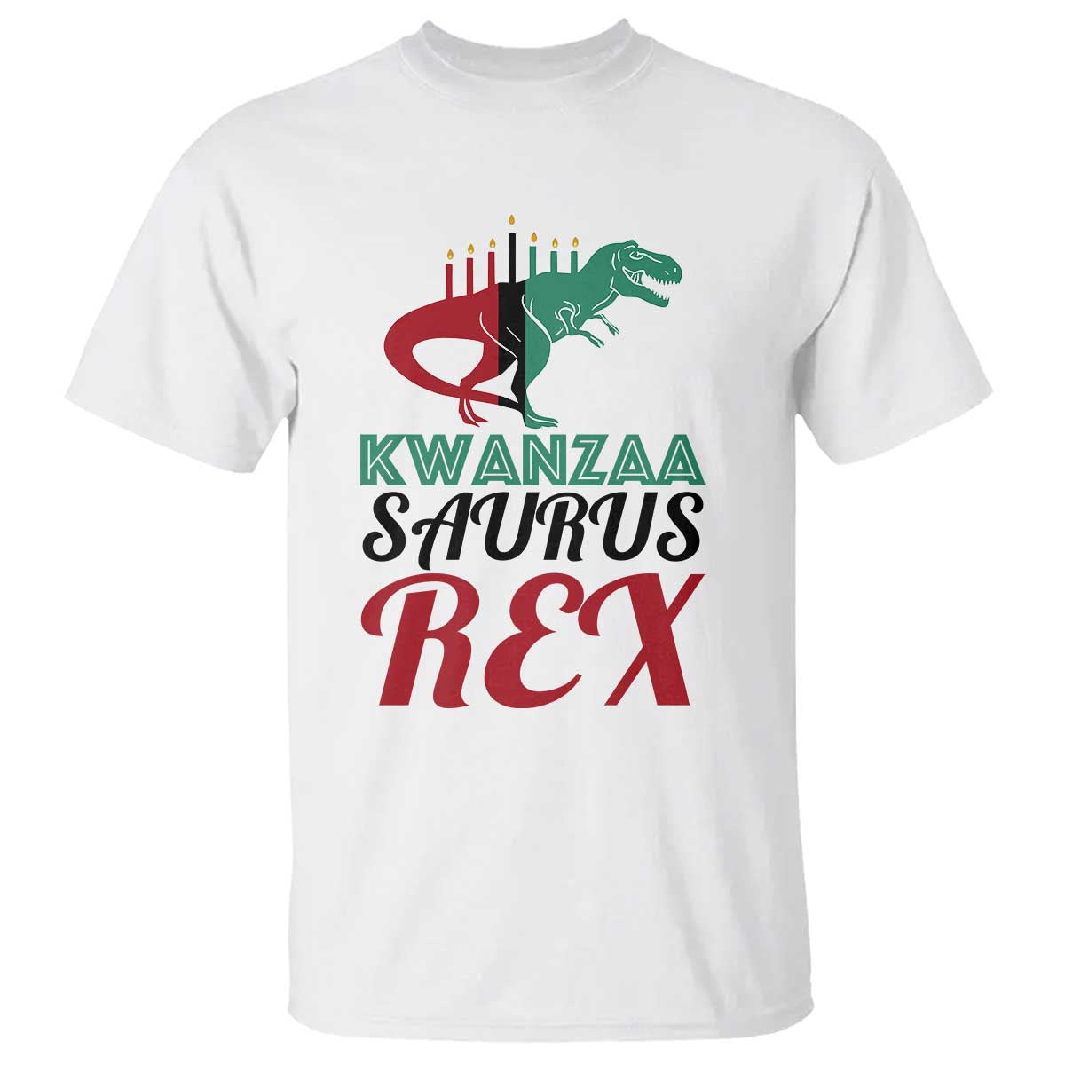 Kwanzaa Saurus Rex Kinara Candles Dinosaur T-rex African Heritage T Shirt - Wonder Print Shop