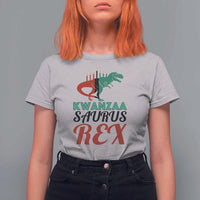 Kwanzaa Saurus Rex Kinara Candles Dinosaur T-rex African Heritage T Shirt For Women - Wonder Print Shop