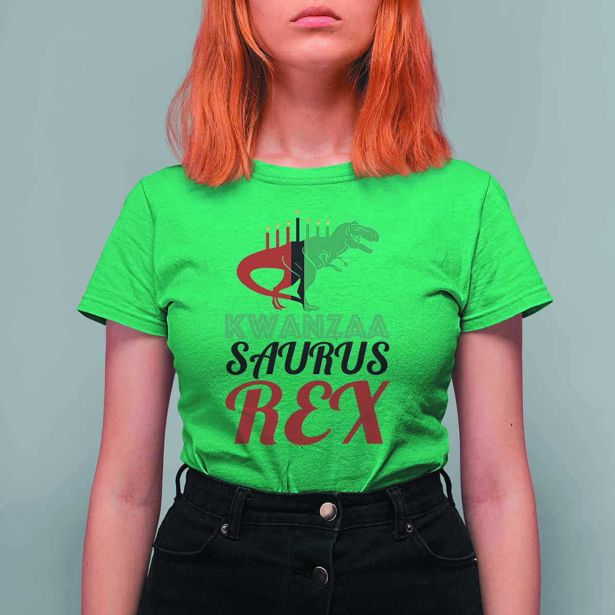 Kwanzaa Saurus Rex Kinara Candles Dinosaur T-rex African Heritage T Shirt For Women - Wonder Print Shop