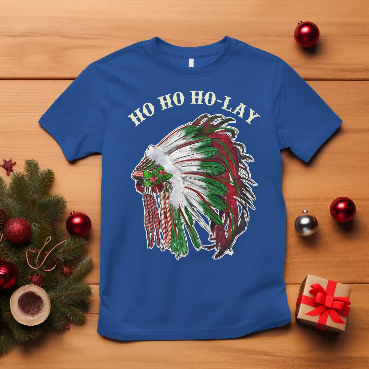 Funny Christmas Native American T Shirt Ho Ho Ho Lay Vintage War Bonnet - Wonder Print Shop