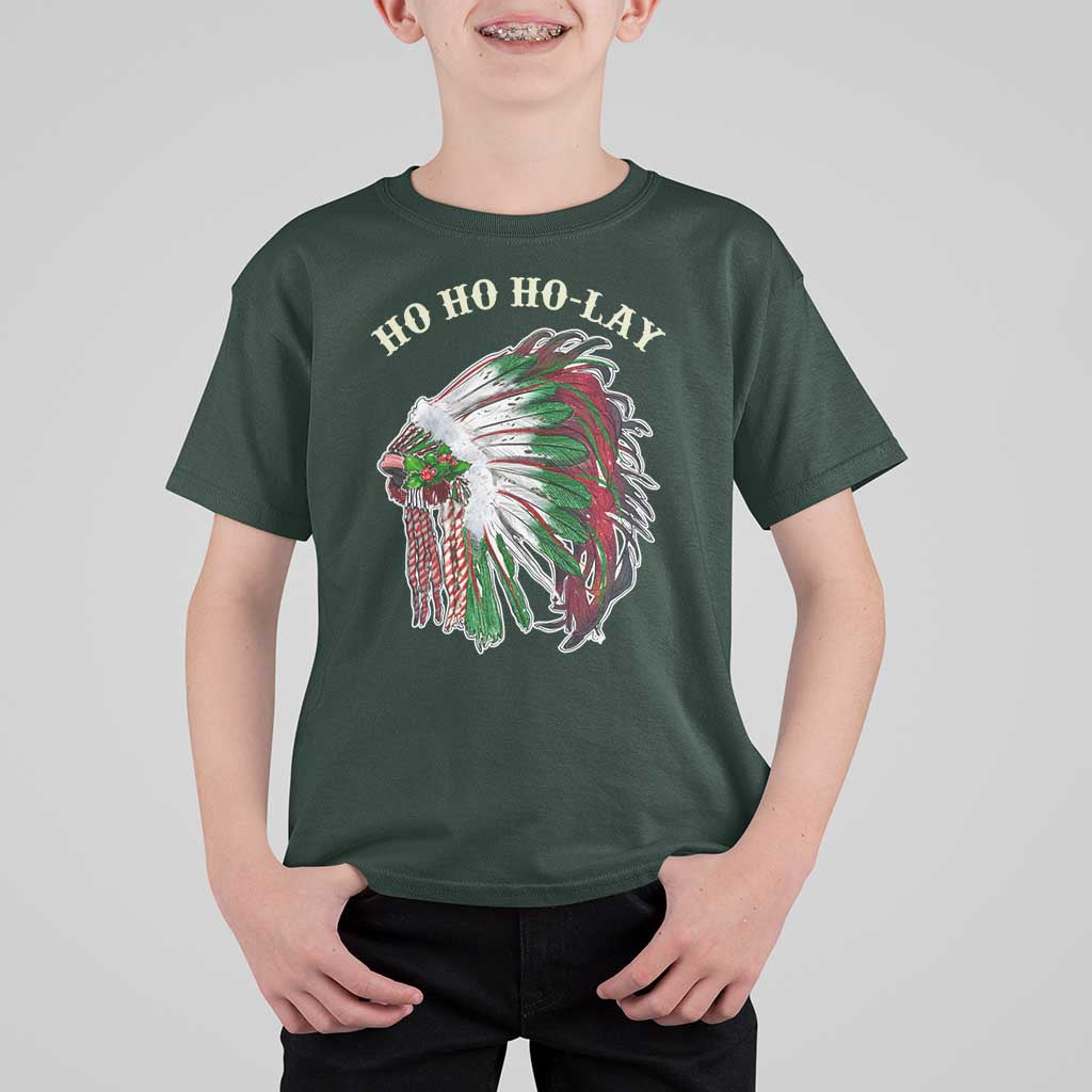Funny Christmas Native American T Shirt For Kid Ho Ho Ho Lay Vintage War Bonnet - Wonder Print Shop