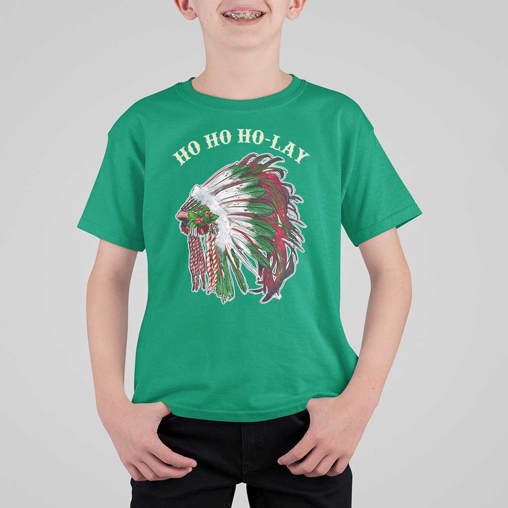 Funny Christmas Native American T Shirt For Kid Ho Ho Ho Lay Vintage War Bonnet - Wonder Print Shop