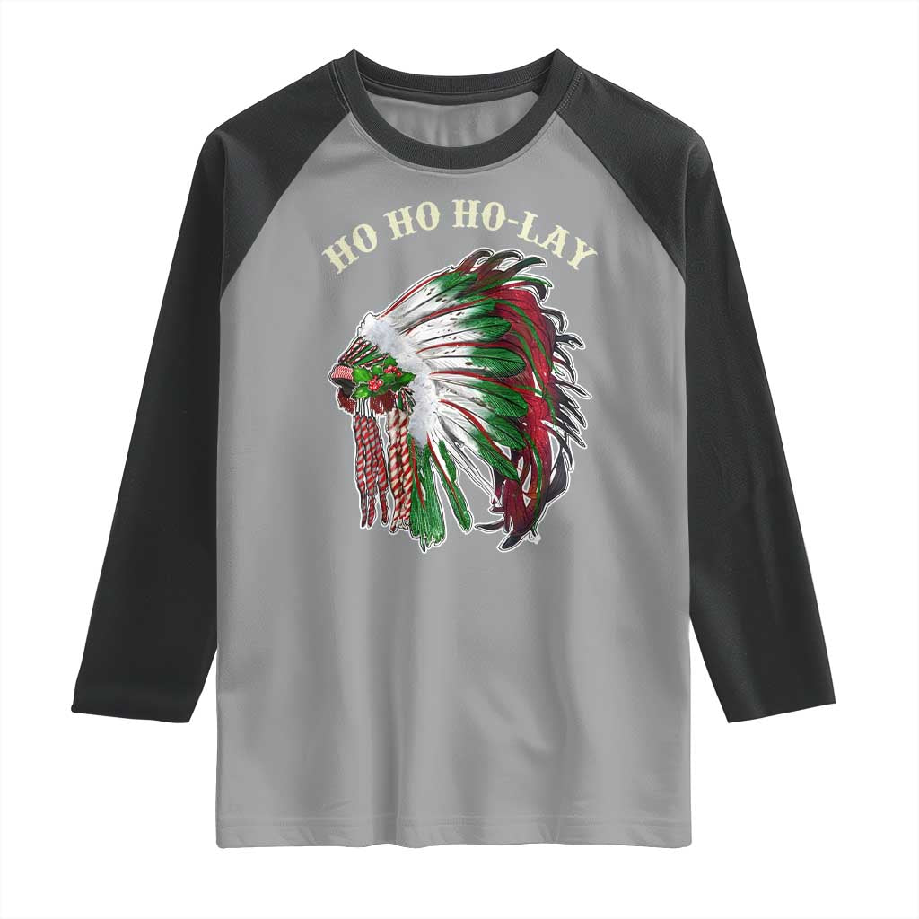 Funny Christmas Native American Raglan Shirt Ho Ho Ho Lay Vintage War Bonnet - Wonder Print Shop