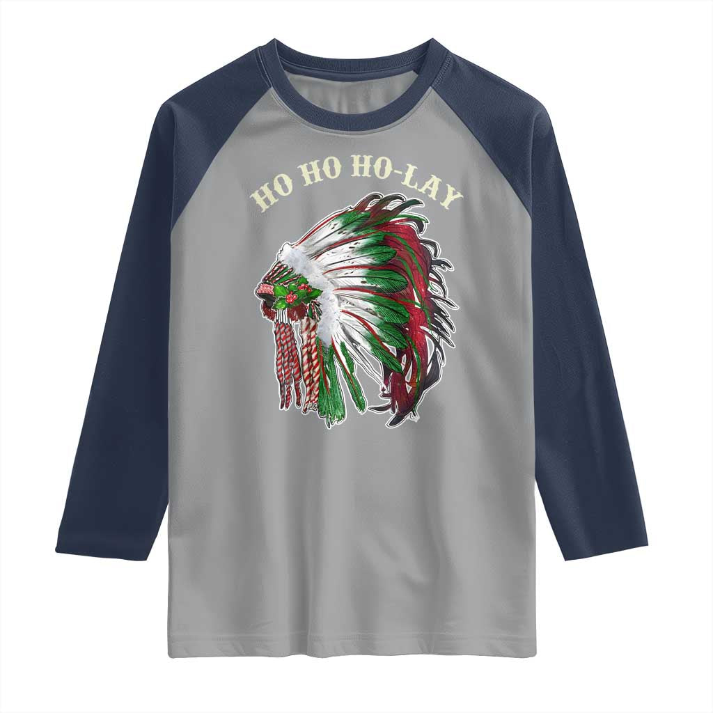 Funny Christmas Native American Raglan Shirt Ho Ho Ho Lay Vintage War Bonnet - Wonder Print Shop