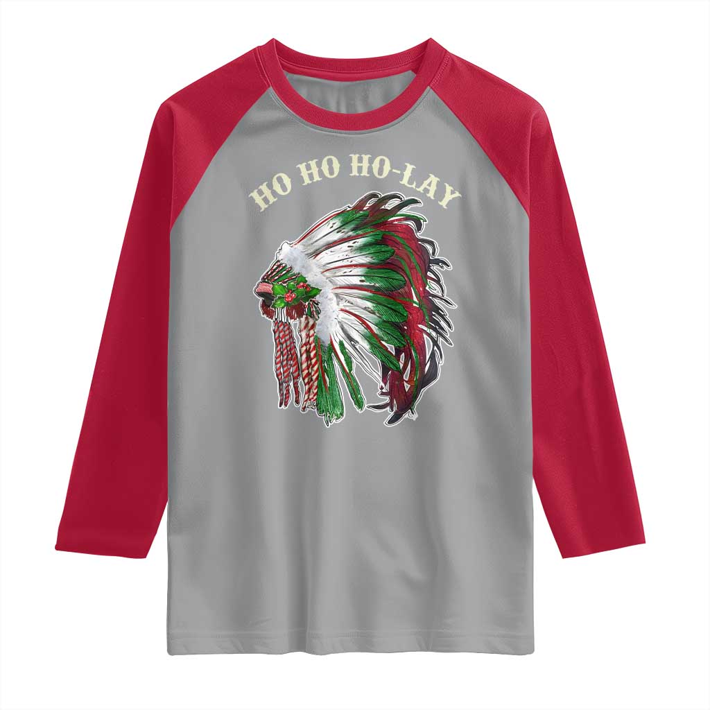 Funny Christmas Native American Raglan Shirt Ho Ho Ho Lay Vintage War Bonnet - Wonder Print Shop