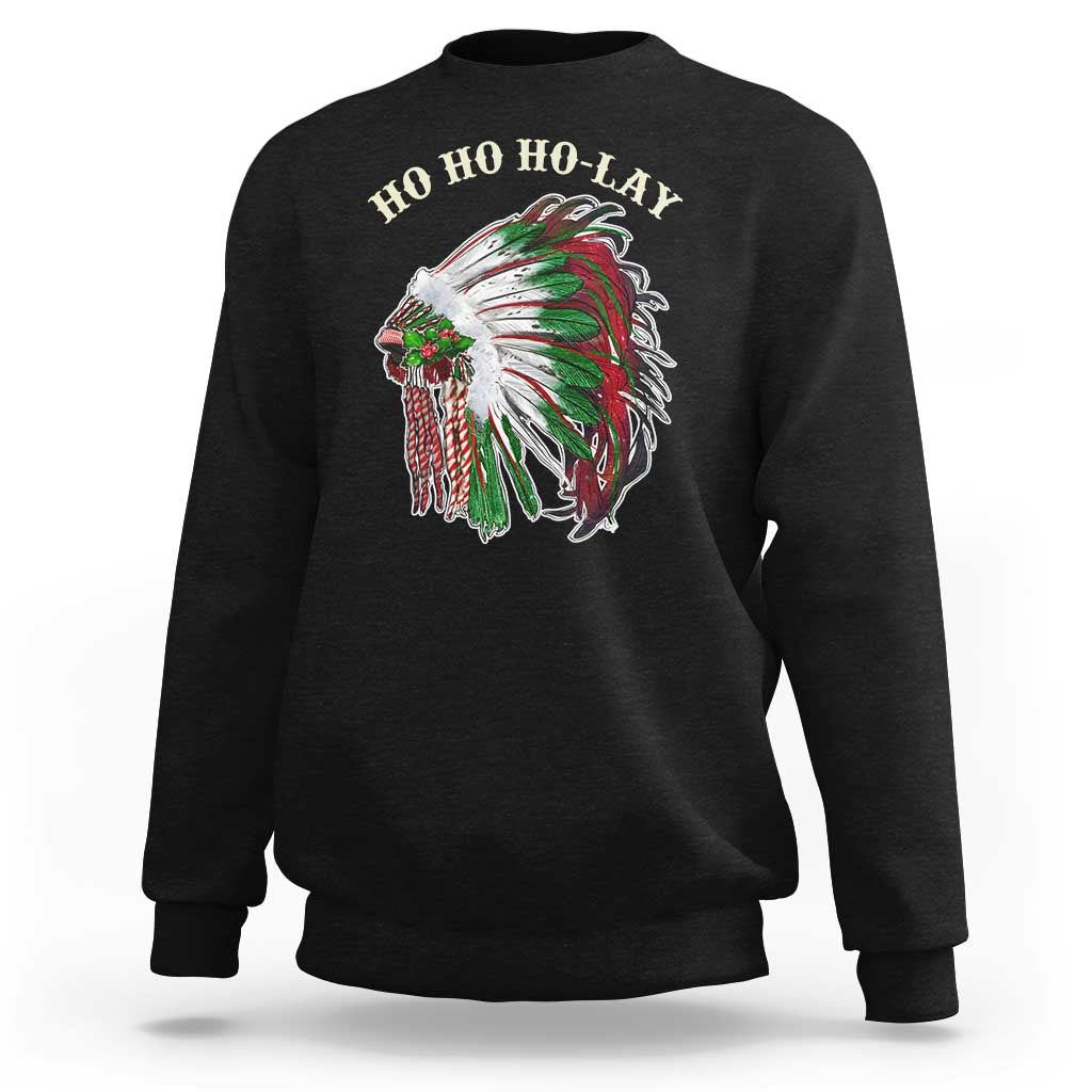 Funny Christmas Native American Sweatshirt Ho Ho Ho Lay Vintage War Bonnet - Wonder Print Shop