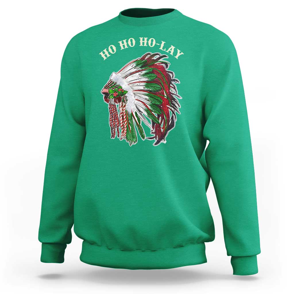 Funny Christmas Native American Sweatshirt Ho Ho Ho Lay Vintage War Bonnet - Wonder Print Shop