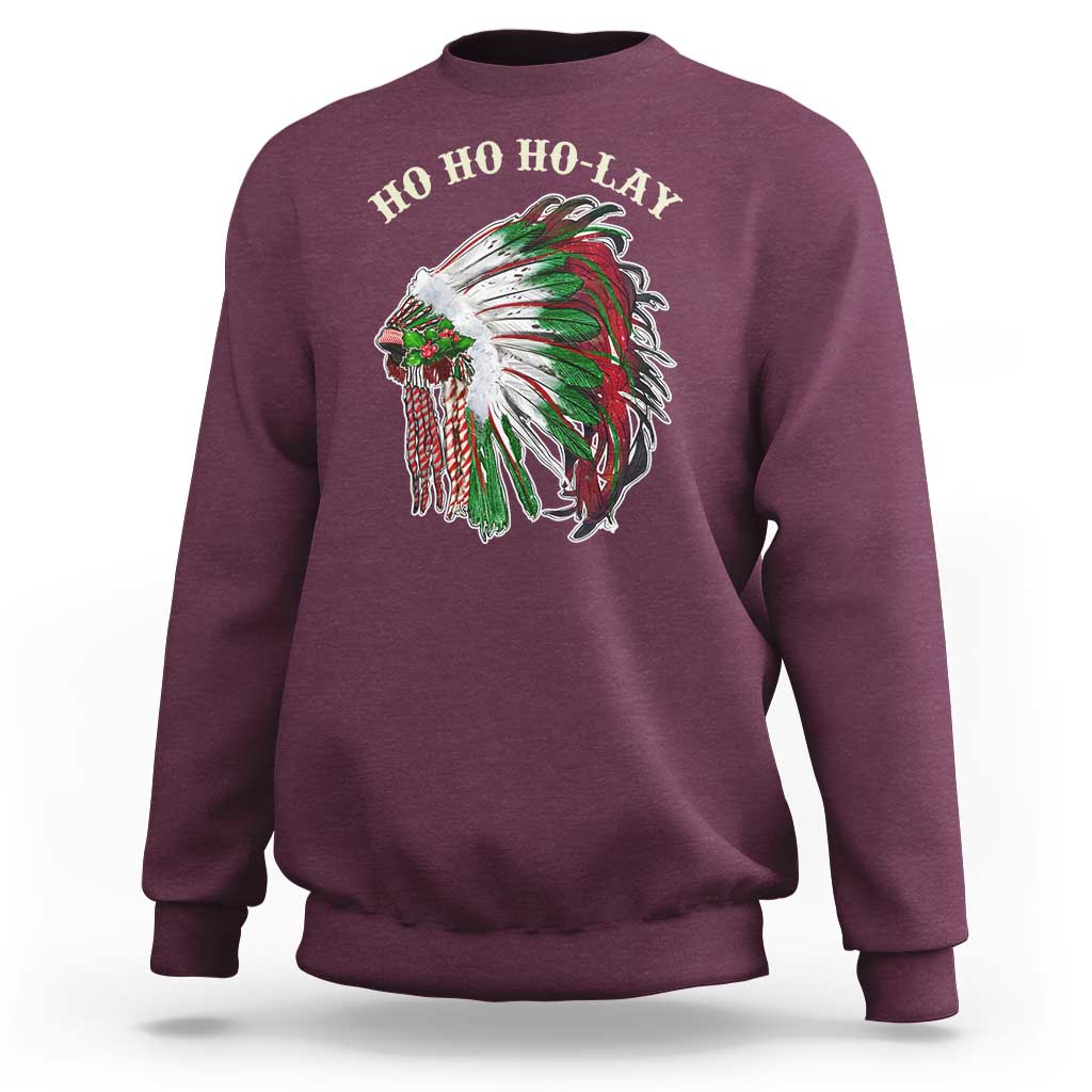 Funny Christmas Native American Sweatshirt Ho Ho Ho Lay Vintage War Bonnet - Wonder Print Shop