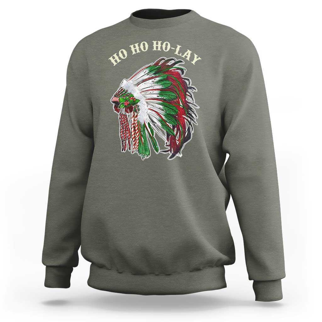 Funny Christmas Native American Sweatshirt Ho Ho Ho Lay Vintage War Bonnet - Wonder Print Shop