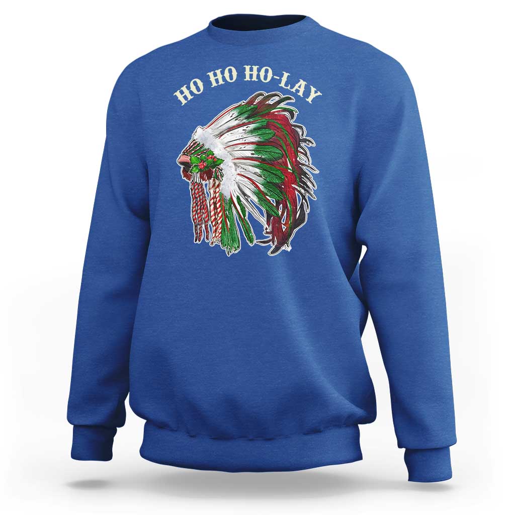 Funny Christmas Native American Sweatshirt Ho Ho Ho Lay Vintage War Bonnet - Wonder Print Shop