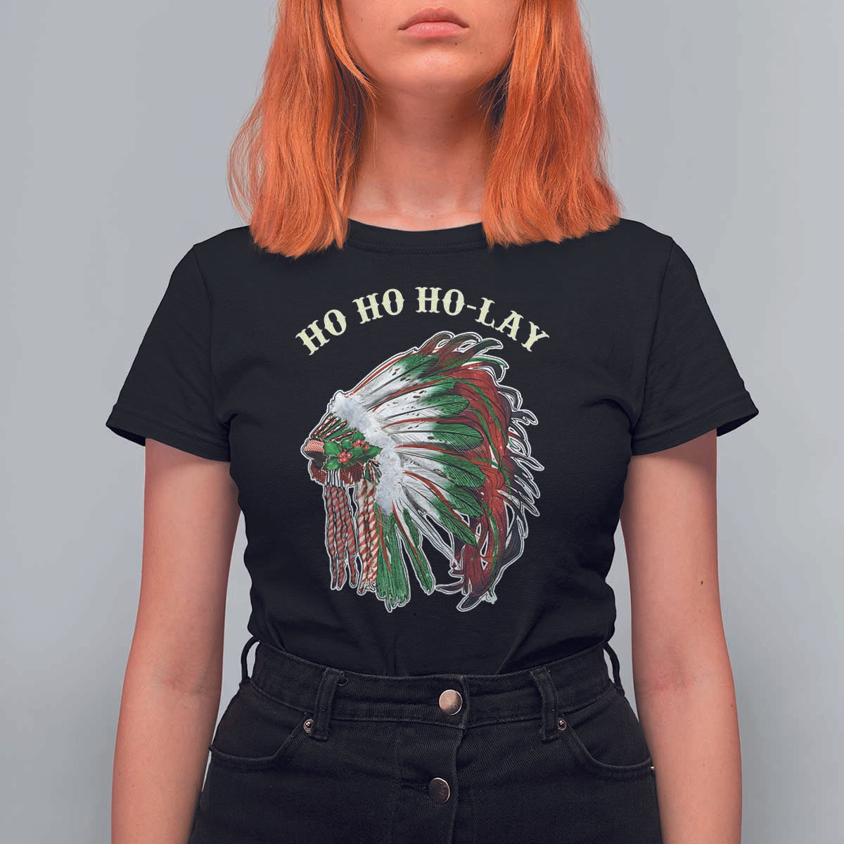 Funny Christmas Native American T Shirt For Women Ho Ho Ho Lay Vintage War Bonnet - Wonder Print Shop