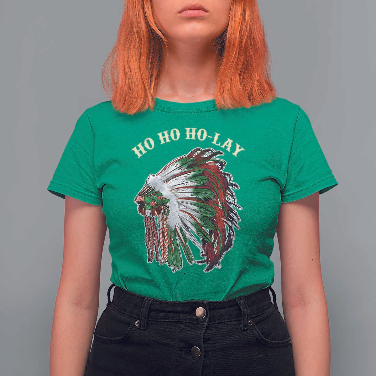 Funny Christmas Native American T Shirt For Women Ho Ho Ho Lay Vintage War Bonnet - Wonder Print Shop
