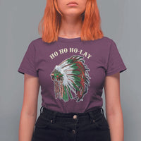 Funny Christmas Native American T Shirt For Women Ho Ho Ho Lay Vintage War Bonnet - Wonder Print Shop