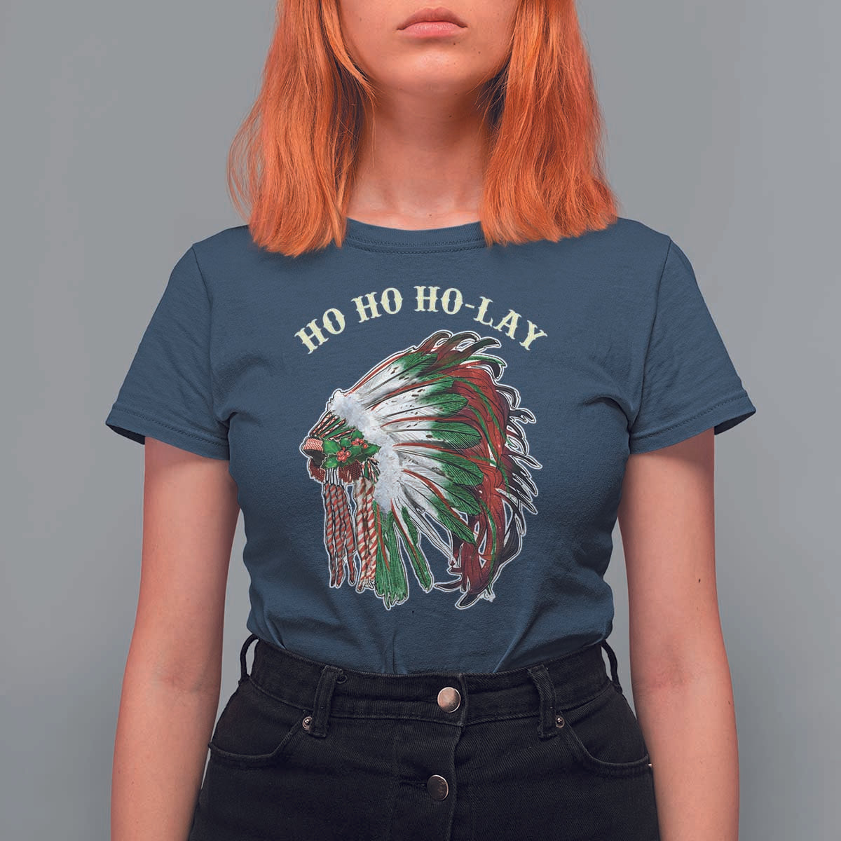 Funny Christmas Native American T Shirt For Women Ho Ho Ho Lay Vintage War Bonnet - Wonder Print Shop