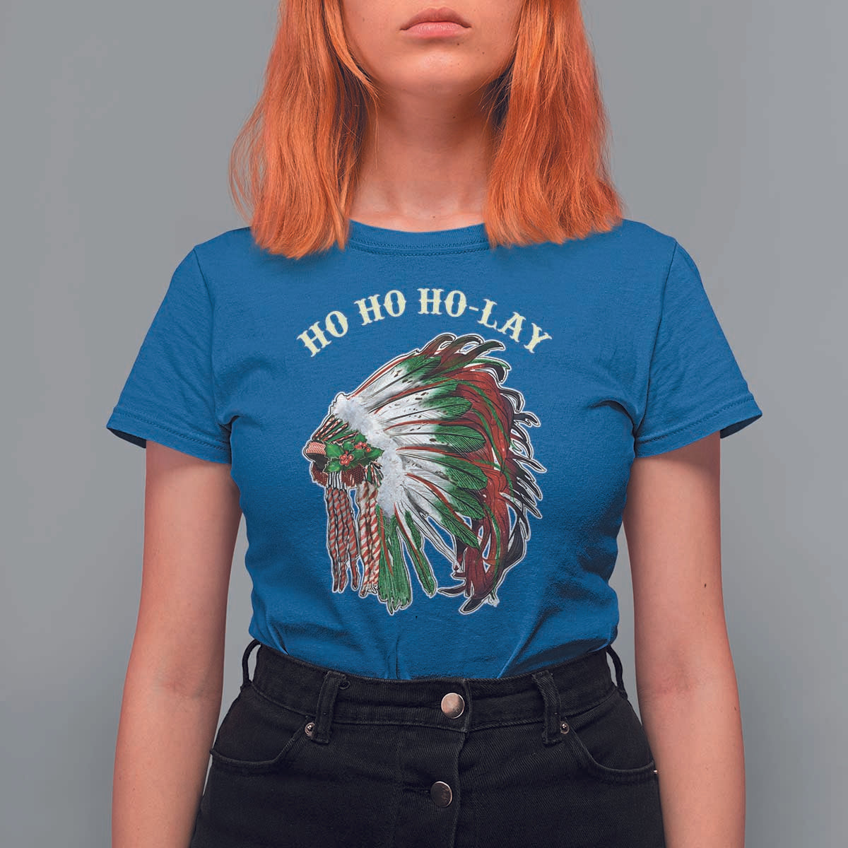 Funny Christmas Native American T Shirt For Women Ho Ho Ho Lay Vintage War Bonnet - Wonder Print Shop