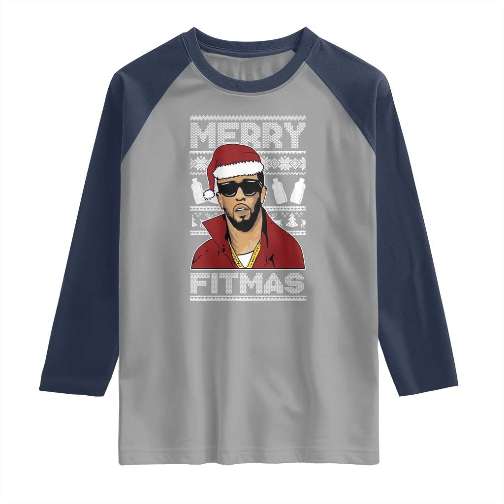 Funny Dirty Santa Diddy Merry Fitmas Raglan Shirt - Wonder Print Shop
