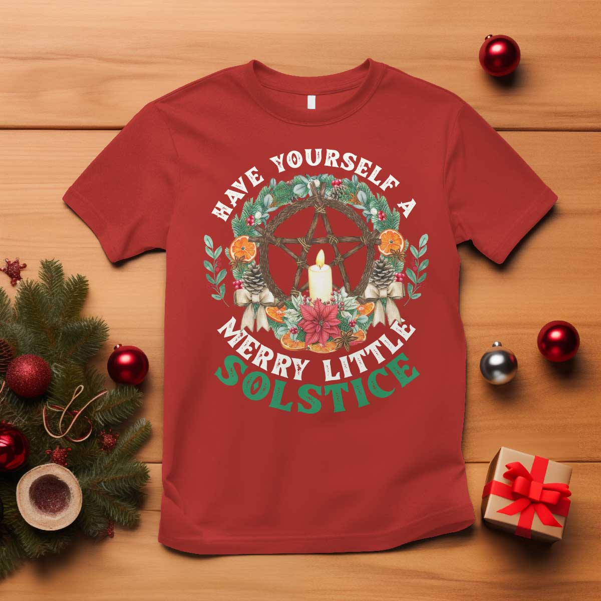 Have Yourself A Merry Little Solstice T Shirt Pagan Pentagram Christmas Wreath - Wonder Print Shop