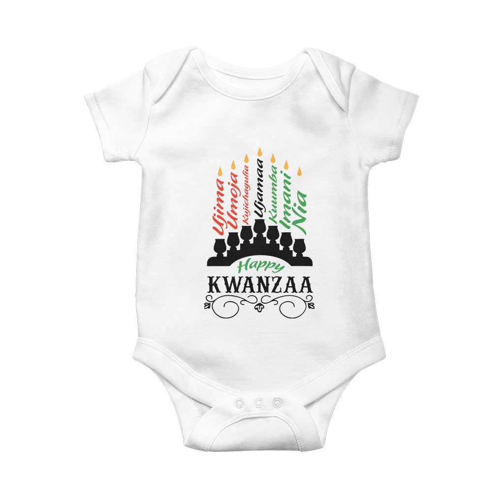 Happy Kwanzaa The 7 Principles African Nguzo Saba Kinara Candles Baby Onesie