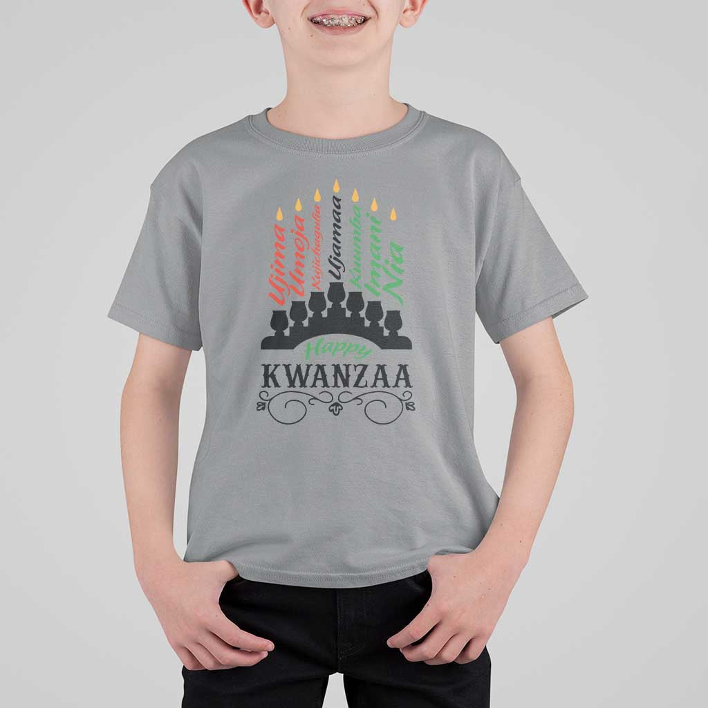 Happy Kwanzaa The 7 Principles African Nguzo Saba Kinara Candles T Shirt For Kid - Wonder Print Shop