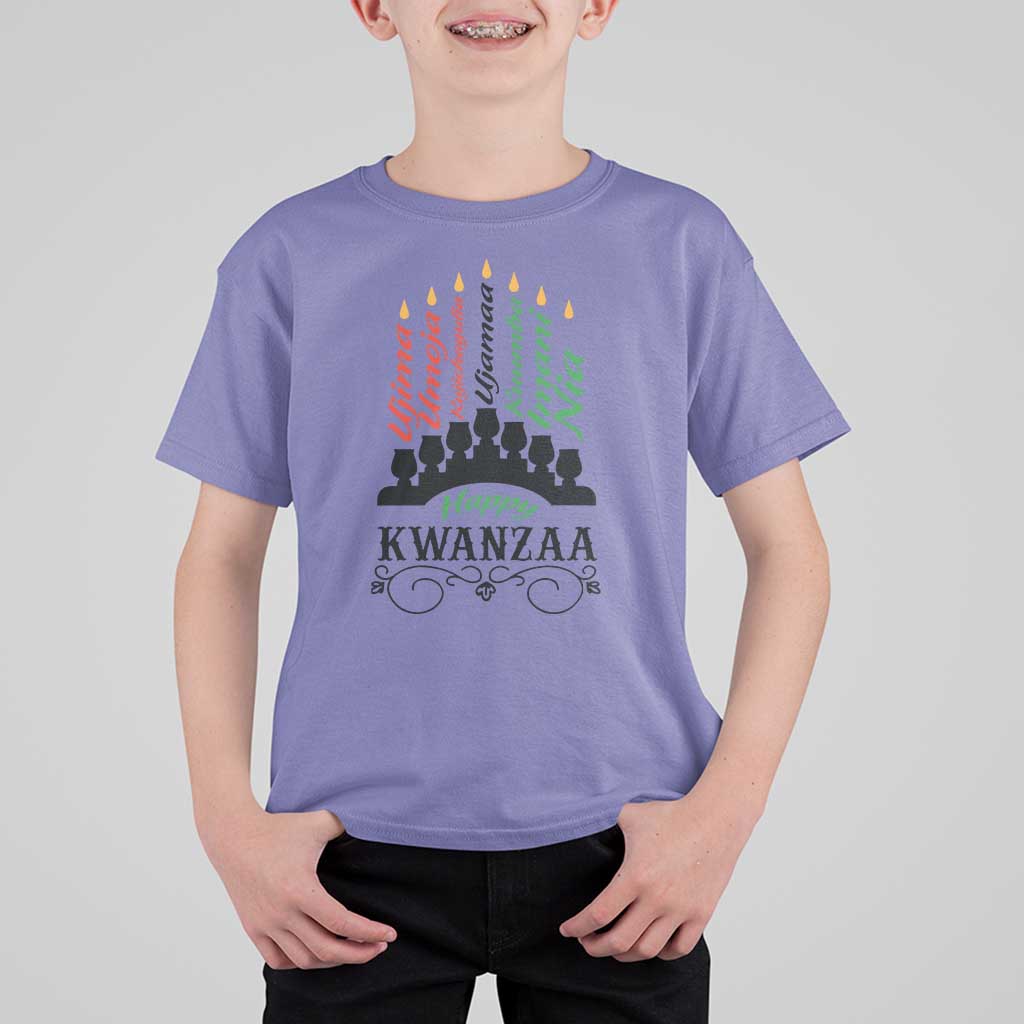 Happy Kwanzaa The 7 Principles African Nguzo Saba Kinara Candles T Shirt For Kid - Wonder Print Shop