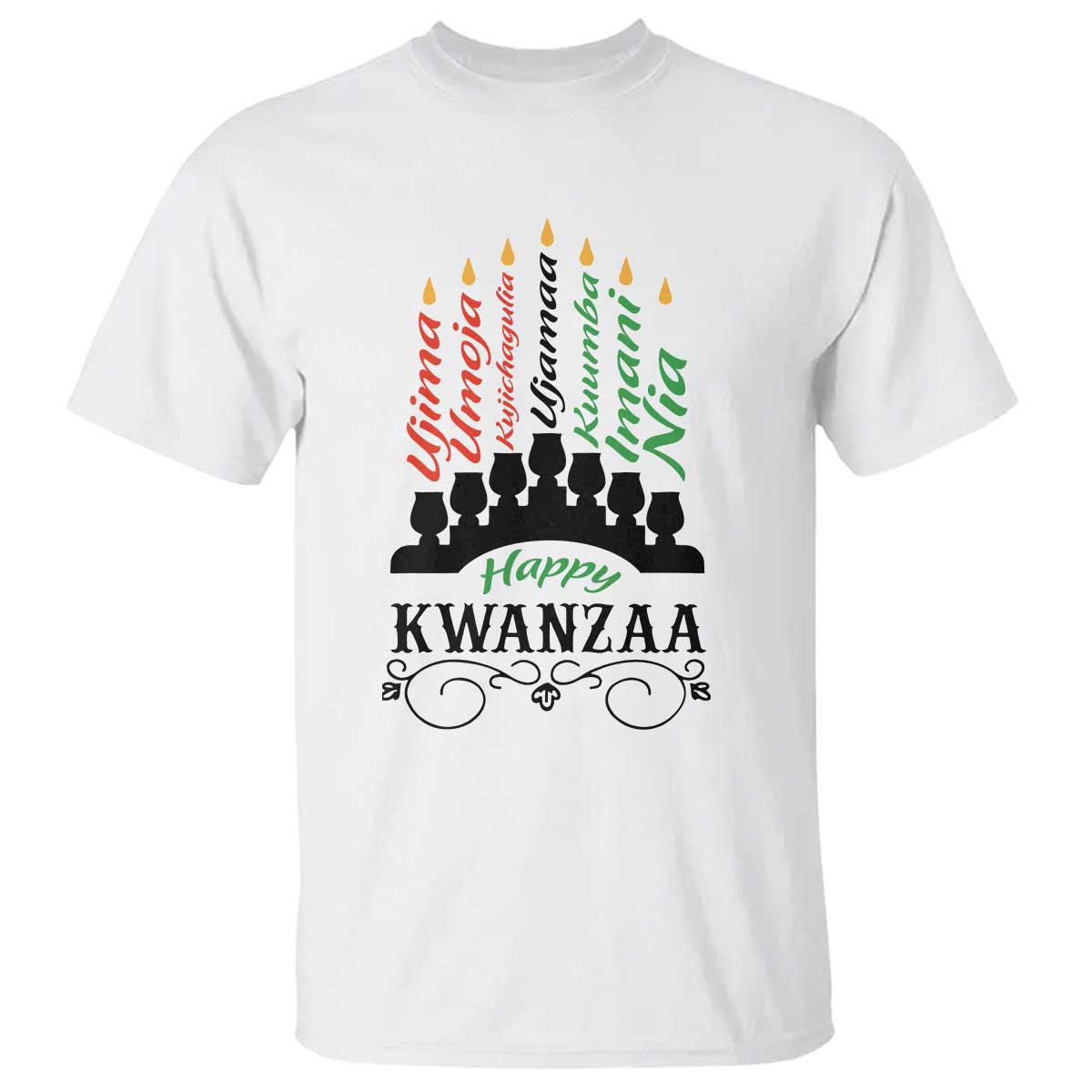 Happy Kwanzaa The 7 Principles African Nguzo Saba Kinara Candles T Shirt - Wonder Print Shop