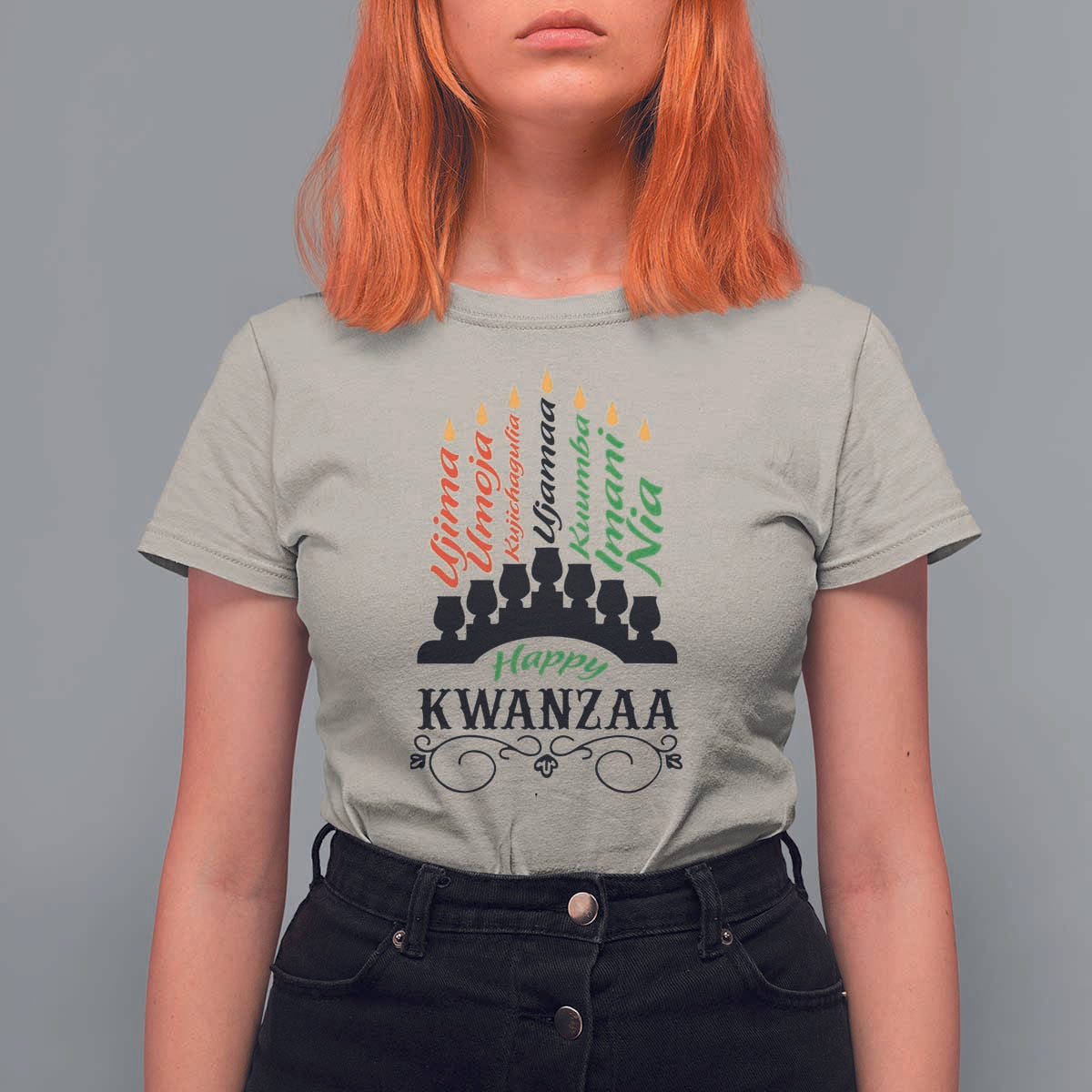 Happy Kwanzaa The 7 Principles African Nguzo Saba Kinara Candles T Shirt For Women - Wonder Print Shop