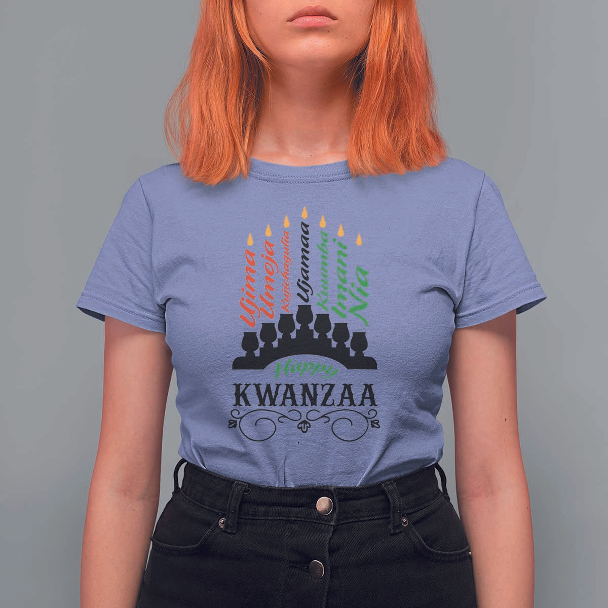 Happy Kwanzaa The 7 Principles African Nguzo Saba Kinara Candles T Shirt For Women - Wonder Print Shop