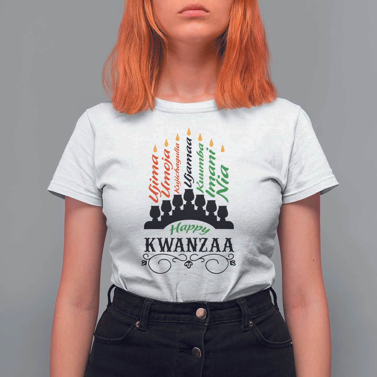 Happy Kwanzaa The 7 Principles African Nguzo Saba Kinara Candles T Shirt For Women - Wonder Print Shop