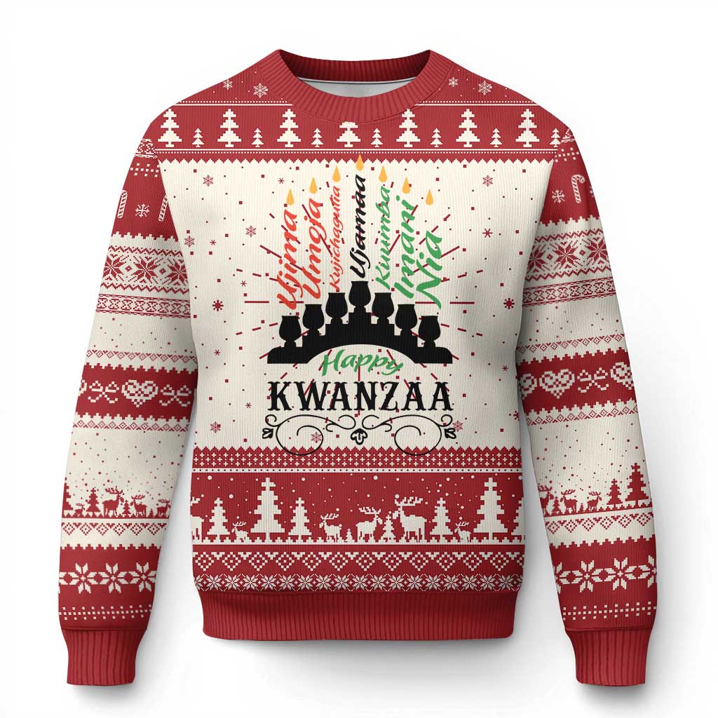 Happy Kwanzaa The 7 Principles African Nguzo Saba Kinara Candles Ugly Christmas Sweater - Wonder Print Shop
