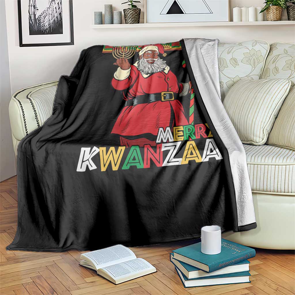 Funny Merry Kwanzaa Christmas Throw Blanket African American Black Santa Kinara Candles - Wonder Print Shop
