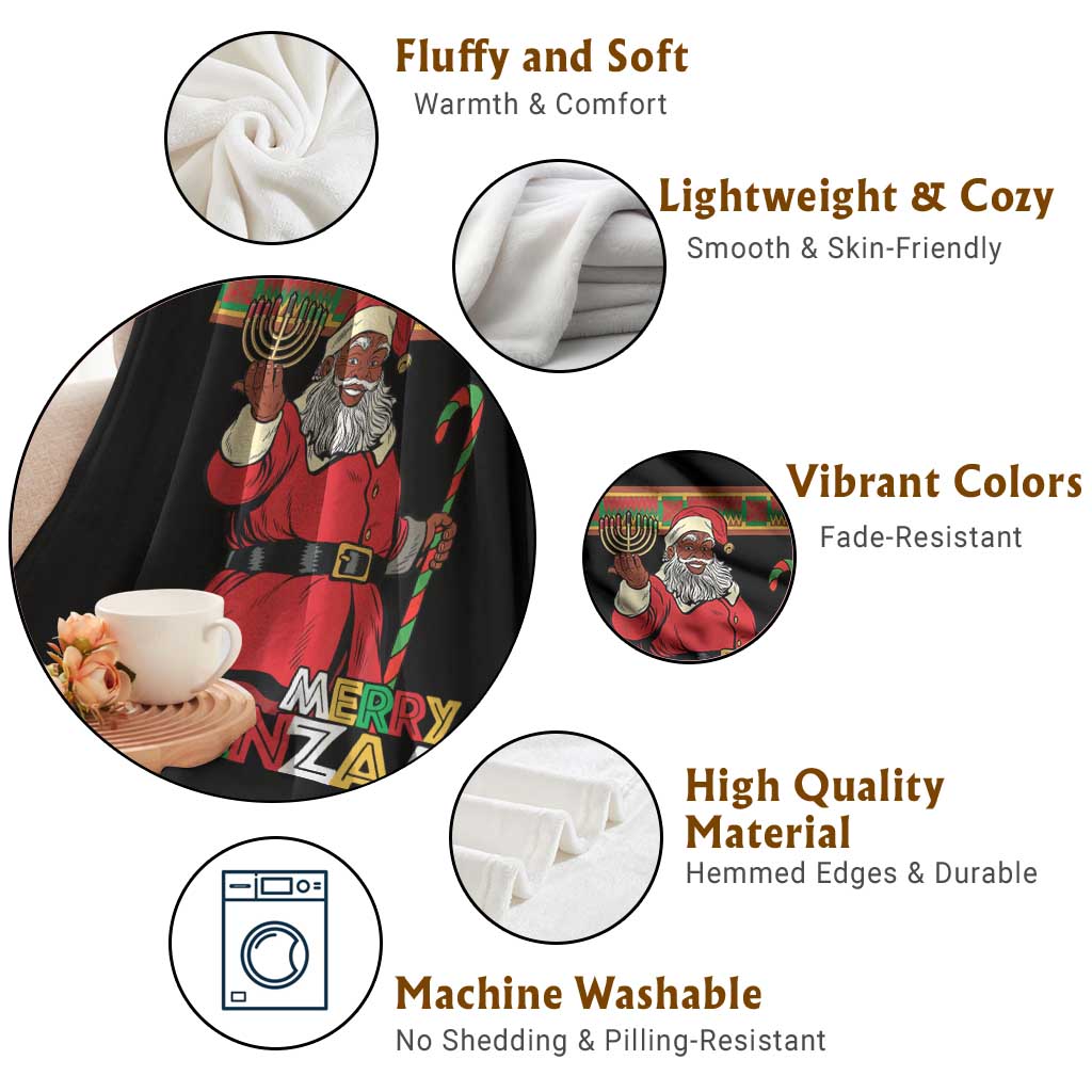 Funny Merry Kwanzaa Christmas Throw Blanket African American Black Santa Kinara Candles - Wonder Print Shop