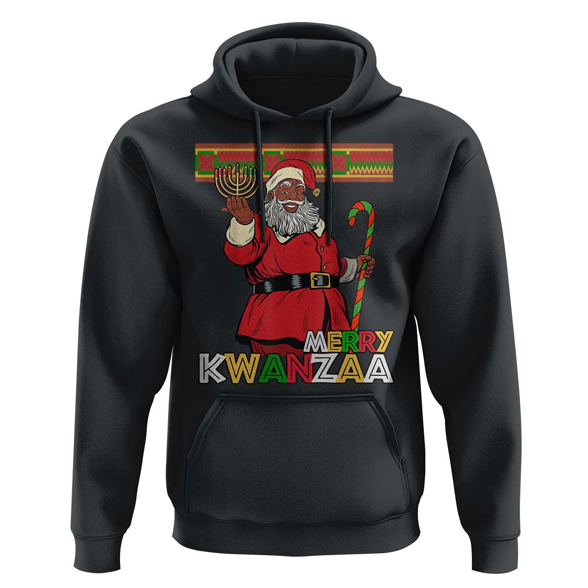 Funny Merry Kwanzaa Christmas Hoodie African American Black Santa Kinara Candles
