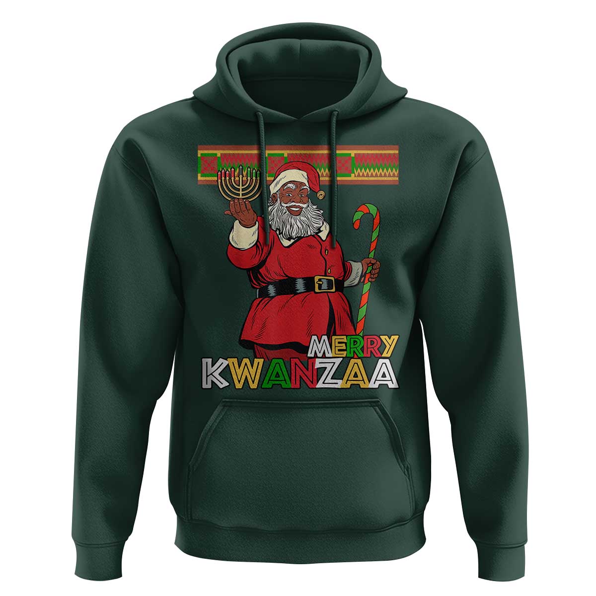 Funny Merry Kwanzaa Christmas Hoodie African American Black Santa Kinara Candles