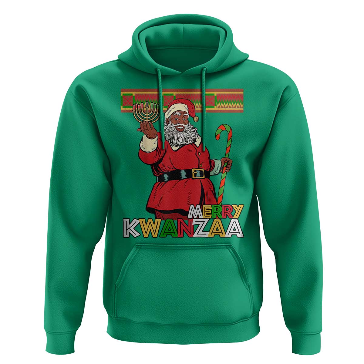 Funny Merry Kwanzaa Christmas Hoodie African American Black Santa Kinara Candles
