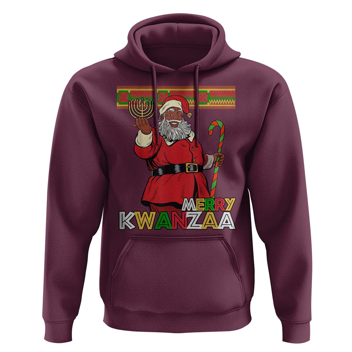 Funny Merry Kwanzaa Christmas Hoodie African American Black Santa Kinara Candles