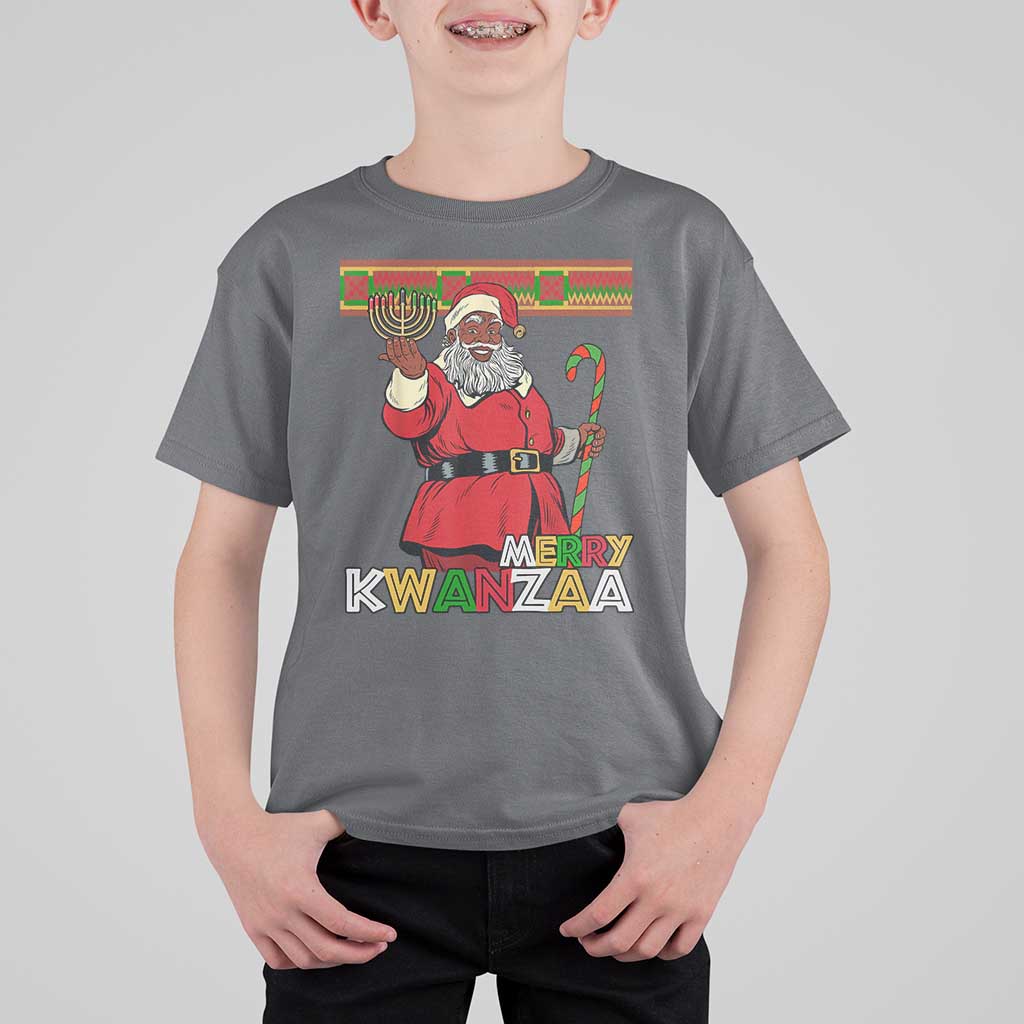 Funny Merry Kwanzaa Christmas T Shirt For Kid African American Black Santa Kinara Candles - Wonder Print Shop