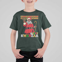 Funny Merry Kwanzaa Christmas T Shirt For Kid African American Black Santa Kinara Candles - Wonder Print Shop