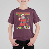 Funny Merry Kwanzaa Christmas T Shirt For Kid African American Black Santa Kinara Candles - Wonder Print Shop
