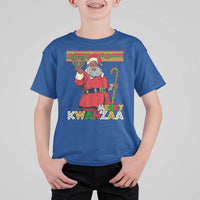 Funny Merry Kwanzaa Christmas T Shirt For Kid African American Black Santa Kinara Candles - Wonder Print Shop