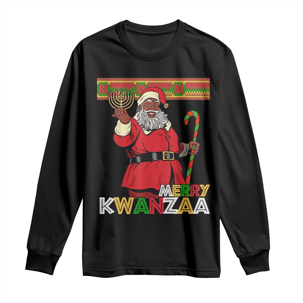 Funny Merry Kwanzaa Christmas Long Sleeve Shirt African American Black Santa Kinara Candles