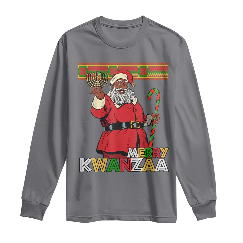 Funny Merry Kwanzaa Christmas Long Sleeve Shirt African American Black Santa Kinara Candles