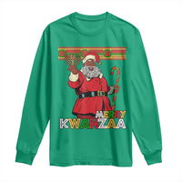 Funny Merry Kwanzaa Christmas Long Sleeve Shirt African American Black Santa Kinara Candles