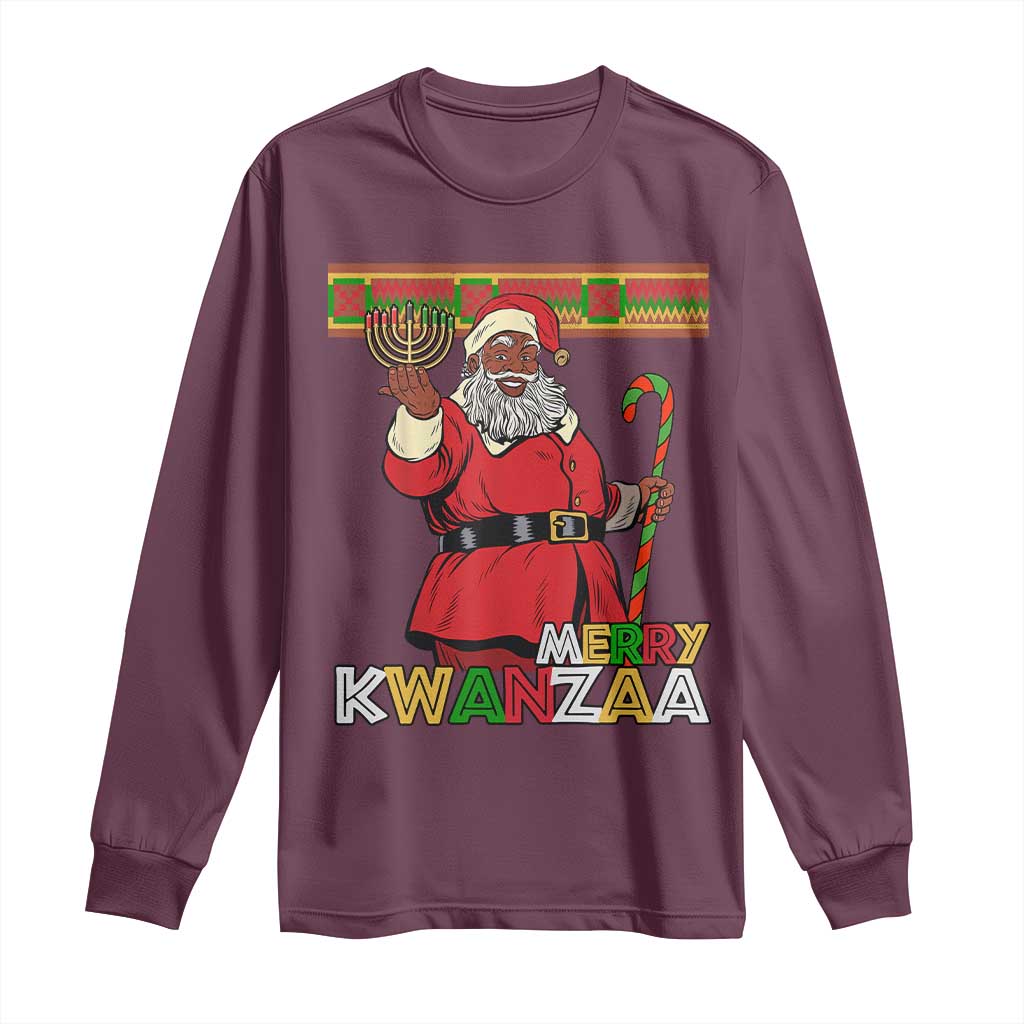 Funny Merry Kwanzaa Christmas Long Sleeve Shirt African American Black Santa Kinara Candles