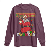 Funny Merry Kwanzaa Christmas Long Sleeve Shirt African American Black Santa Kinara Candles