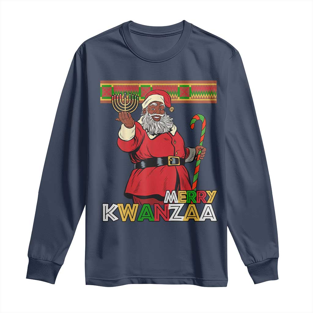 Funny Merry Kwanzaa Christmas Long Sleeve Shirt African American Black Santa Kinara Candles