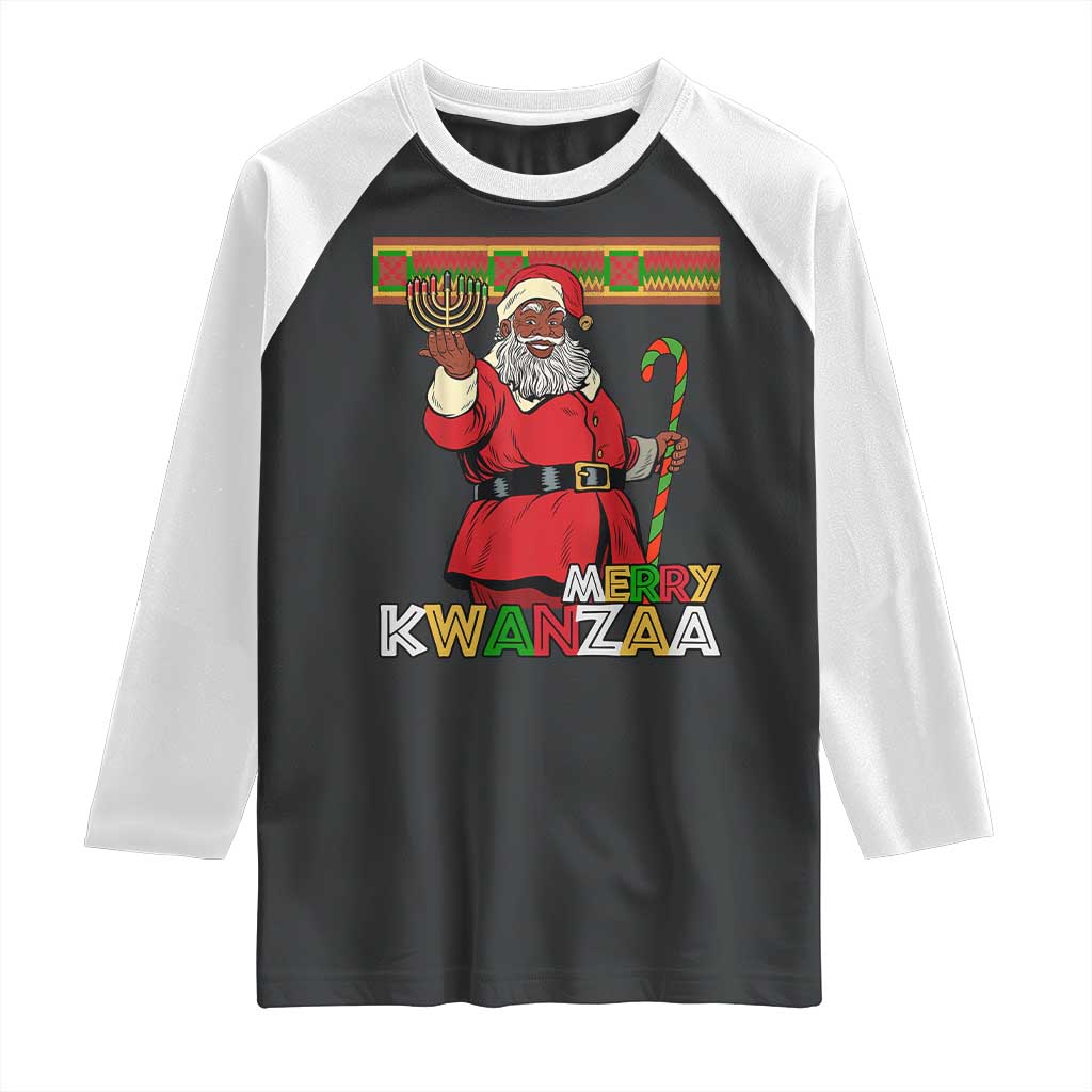 Funny Merry Kwanzaa Christmas Raglan Shirt African American Black Santa Kinara Candles - Wonder Print Shop