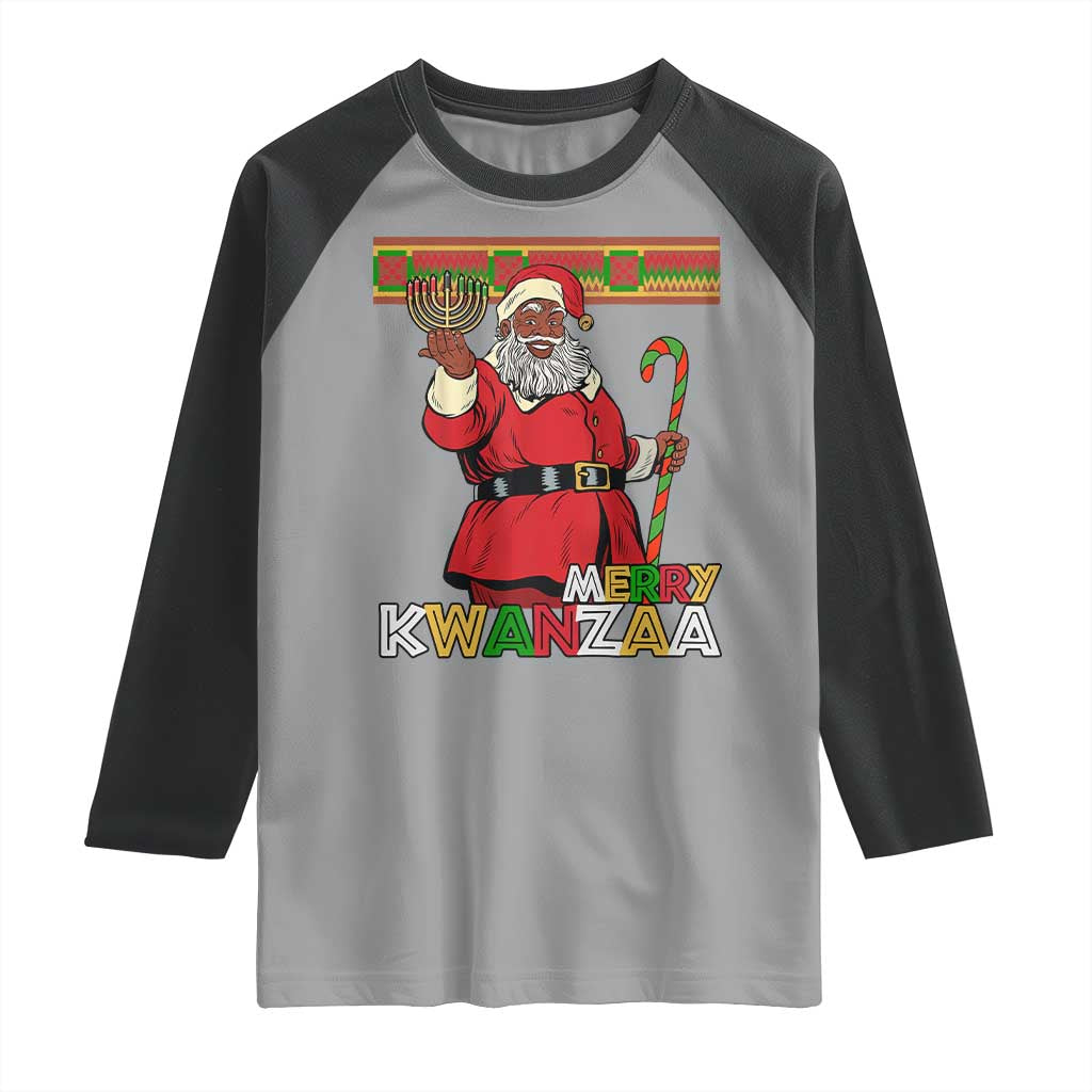 Funny Merry Kwanzaa Christmas Raglan Shirt African American Black Santa Kinara Candles - Wonder Print Shop